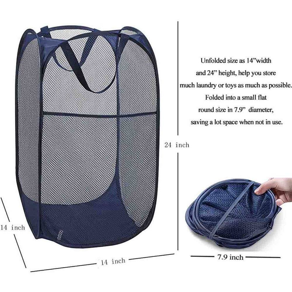 Convenient and practical foldable mesh pop-up laundry basket (2-Pack | Blue)