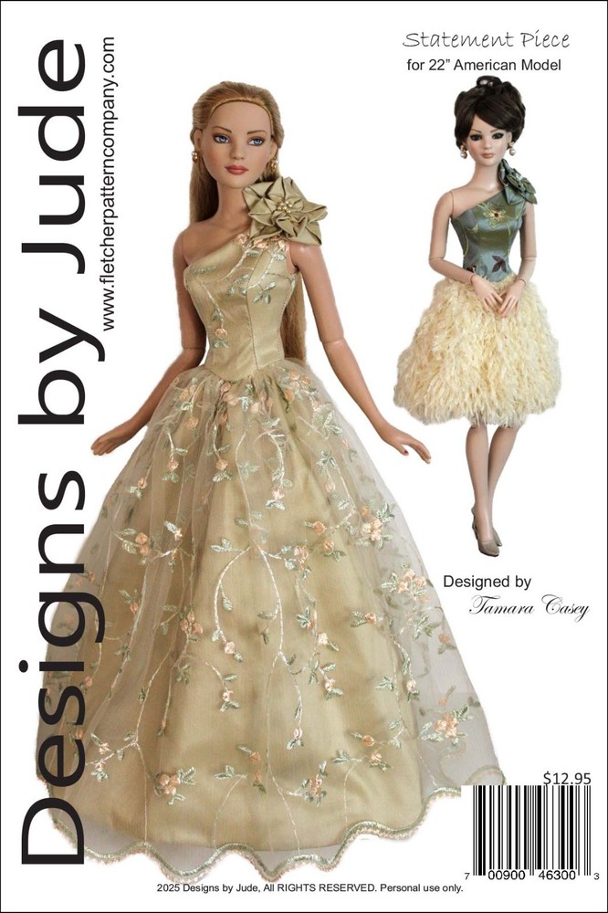 Statement Piece, Doll Clothes Sewing Pattern for 22" American Model Doll Tonner