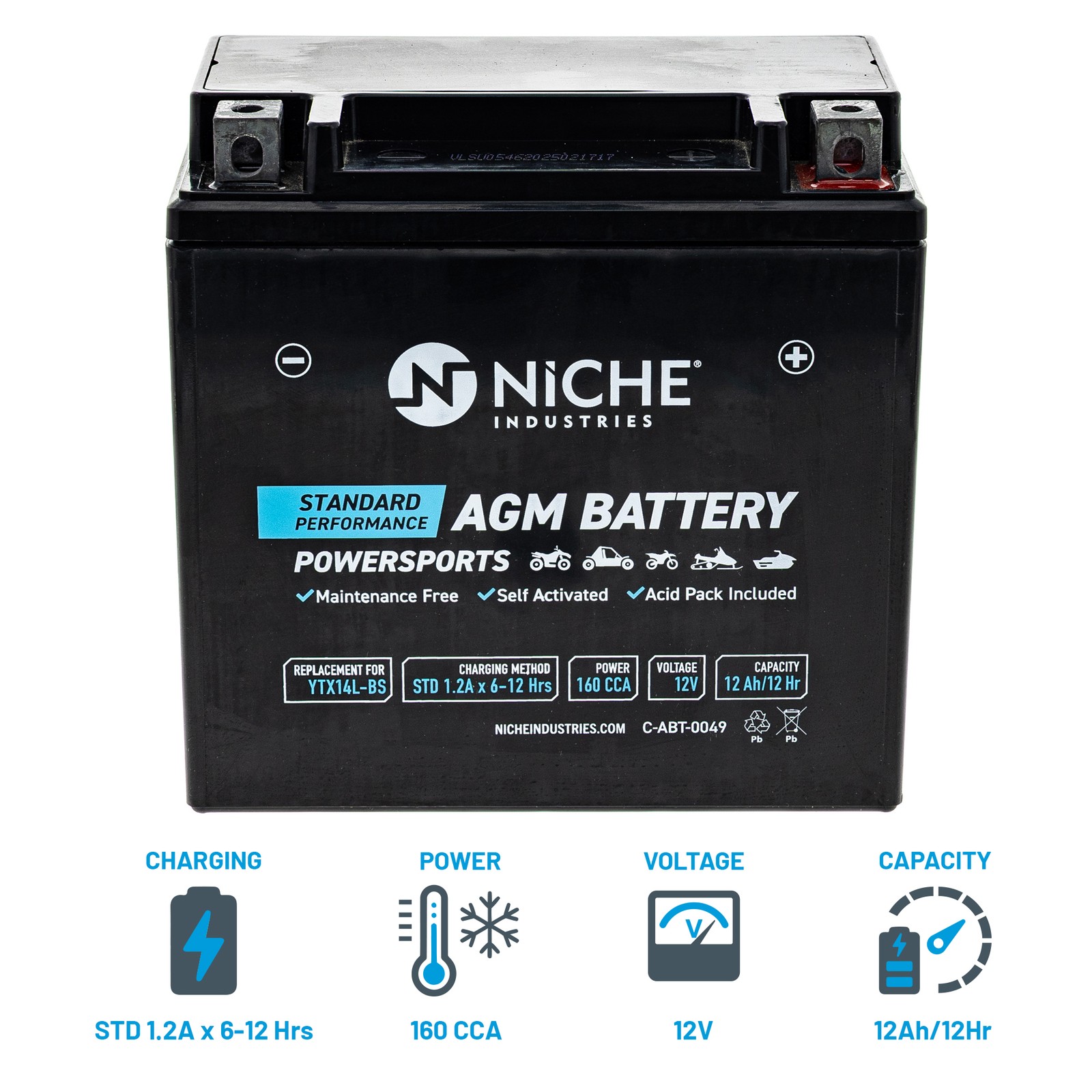 NICHE AGM Battery YTX14L for Harley Davidson Sportster XL883L XL1200C XG500