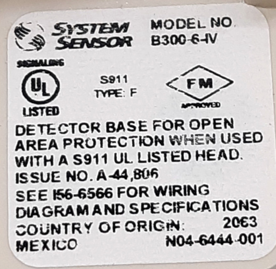 System Sensor B300-6-IV Smoke Detector Mounting Base