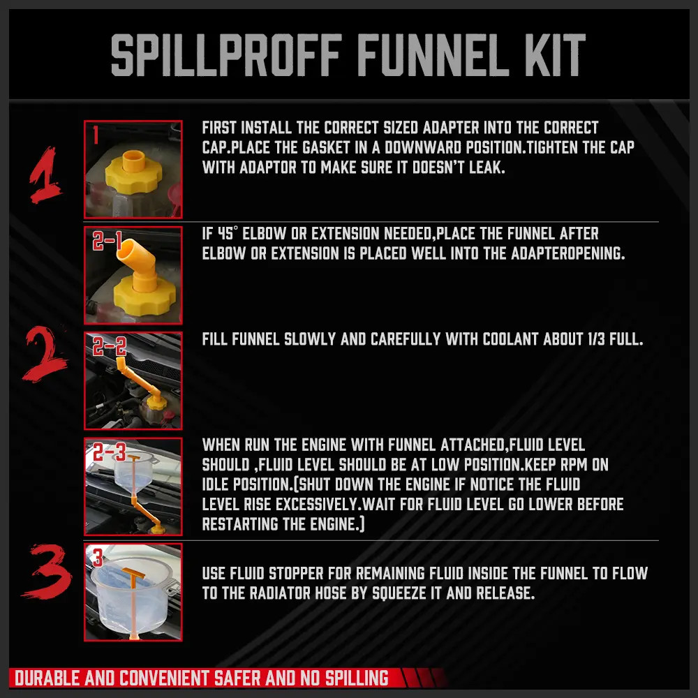19-Spill Proof Radiator Coolant Filling Funnel Kit Car Auto Fluid Cooling System