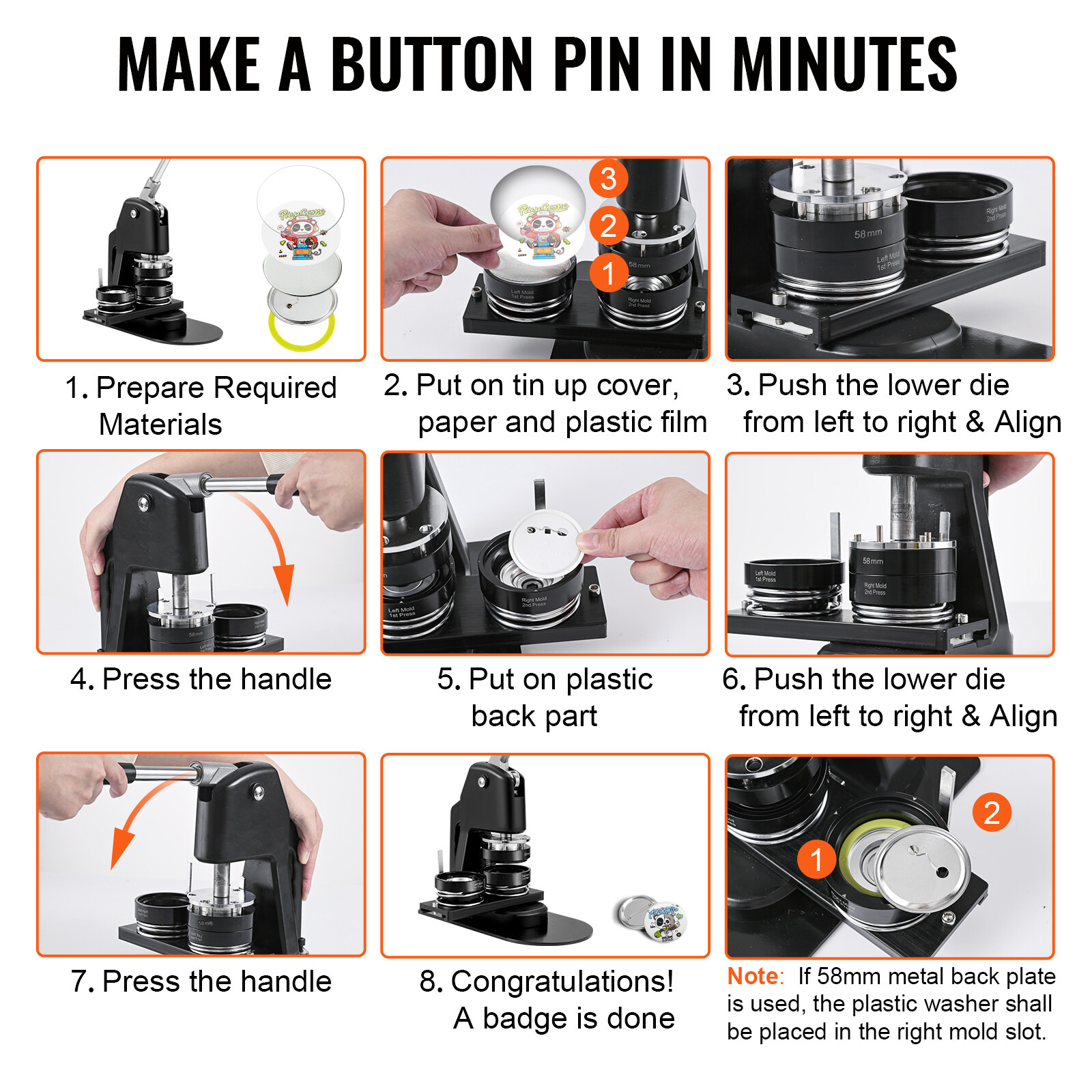 Button Maker Machine Badge Pin Machine 1"+2.25" 500 Free Parts Press Kits