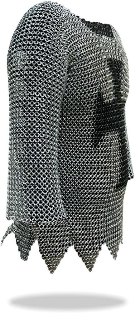Medieval Templar Chainmail Shirt w/Full Sleeves Solid Iron Haubergeon Armor fab