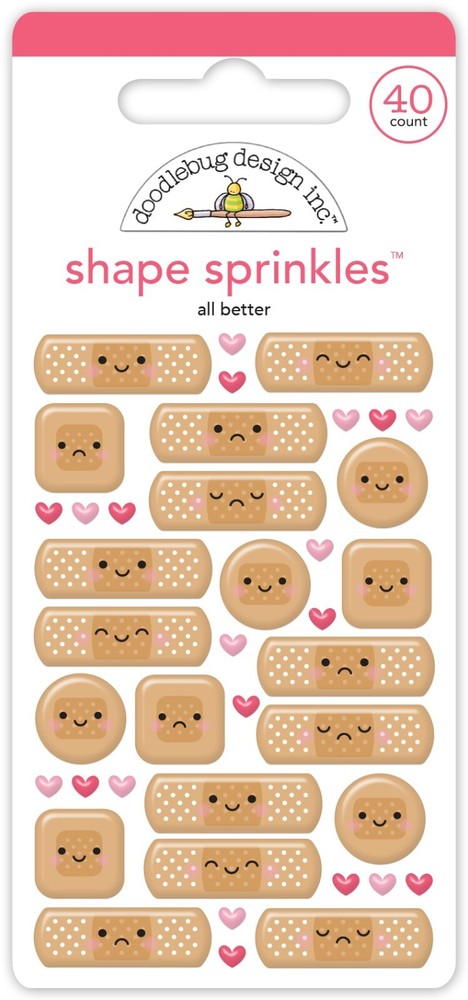 Doodlebug Sprinkles Puffy All Better Band Aids Faces Different Sizes Hearts