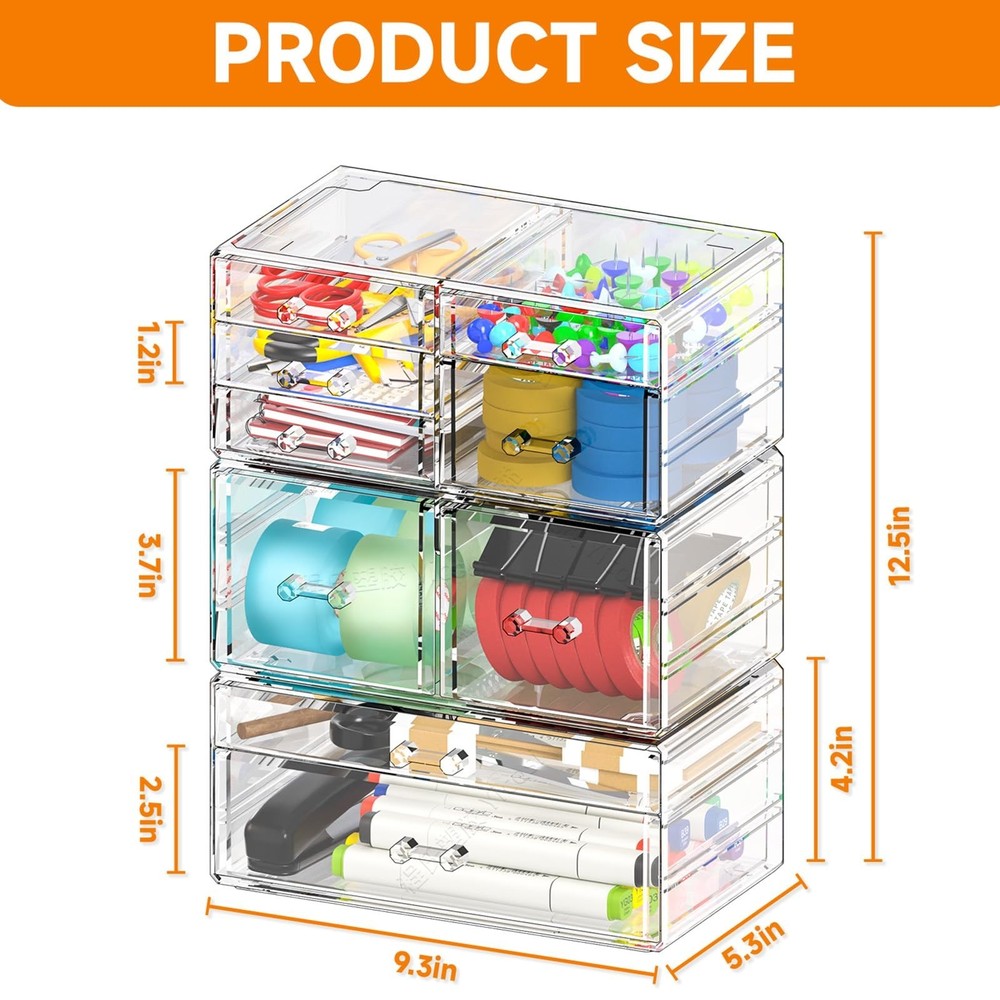 Cq acrylic Clear Stackable Storage Drawers,Plastic Makeup Organizer and Bathr...