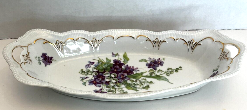 Relish/candy dish with purple violets
