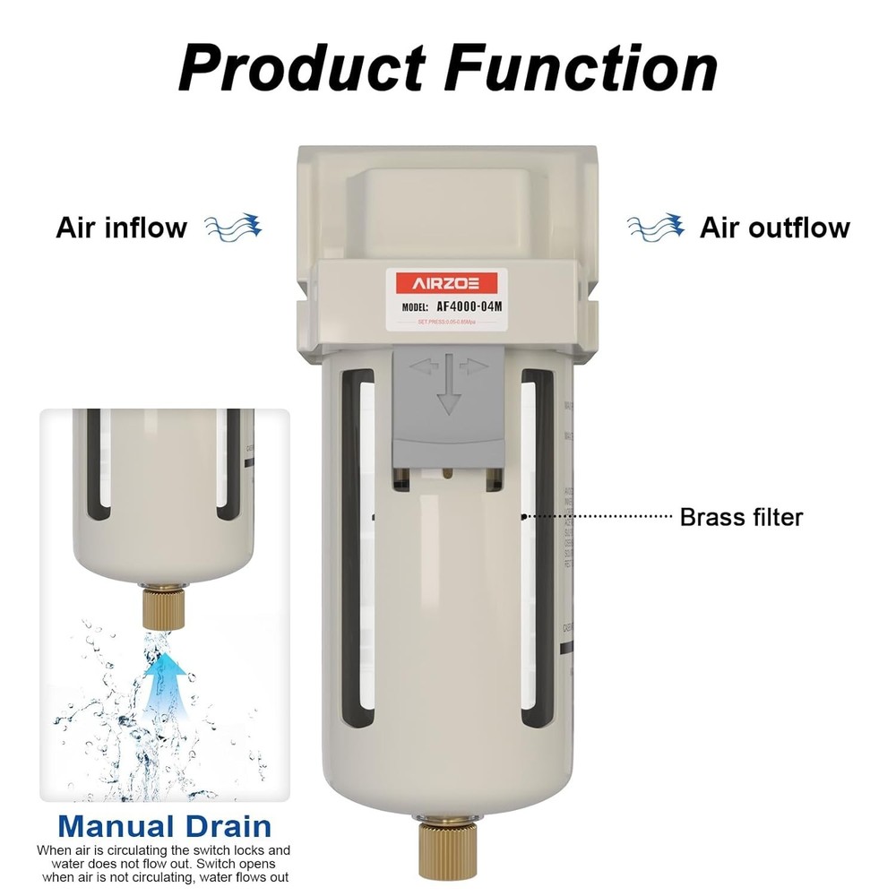 High-Performance 1/2" NPT Air Compressor Water Separator with Brass Filter