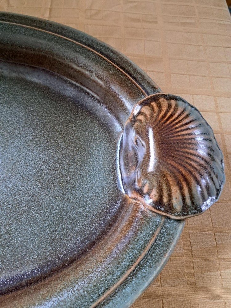 Sage And Brown Speckled Shell Serving Tray Plate