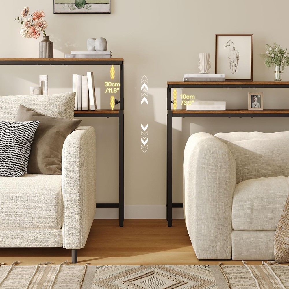 Narrow Console Table with Adjustable Height (31.5"-37.4"), High Entryway Tabl...