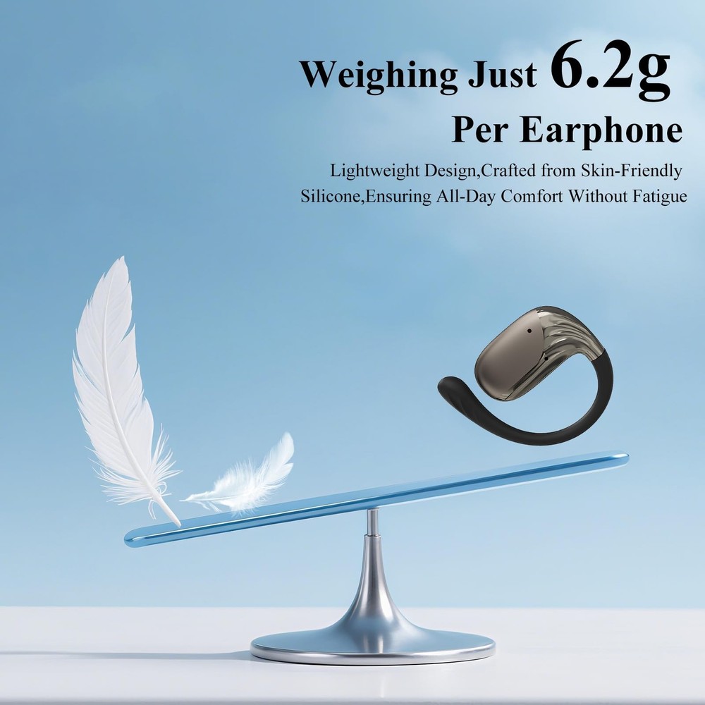 YOCEAR Open Ear Headphones Wireless Bluetooth,Ultra-Light Small, Black