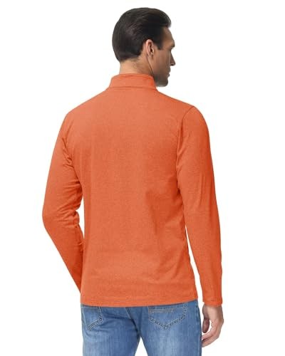 Men's Quarter Zip Pullover Premium Fleece Lined Heather Large Light Orange