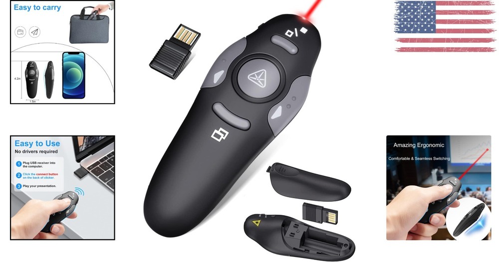 Ergonomic Wireless Presentation Clicker - Compact & Portable - Easy to Use