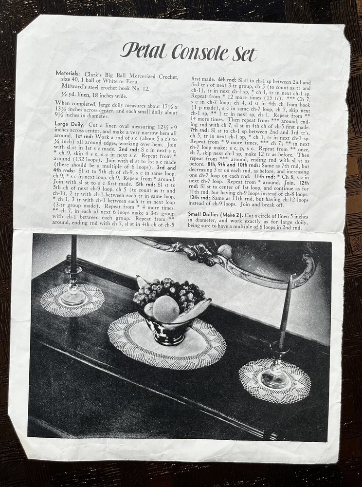 Clark’s Petal Console And Bread Plate Used CROCHET PATTERN