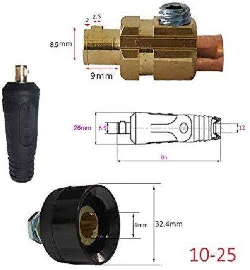 RIVERWELD TIG Welding Cable Panel Socket Dinse Quick Fitting Dkz10-25 2pk RED