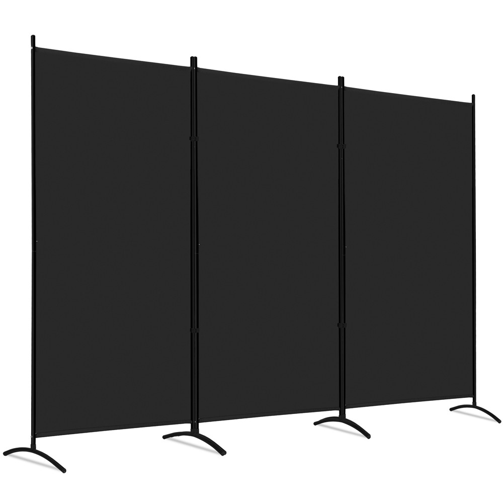 3 Panel Rolling Room Divider Folding Wall Divider for Office Restaurant Black