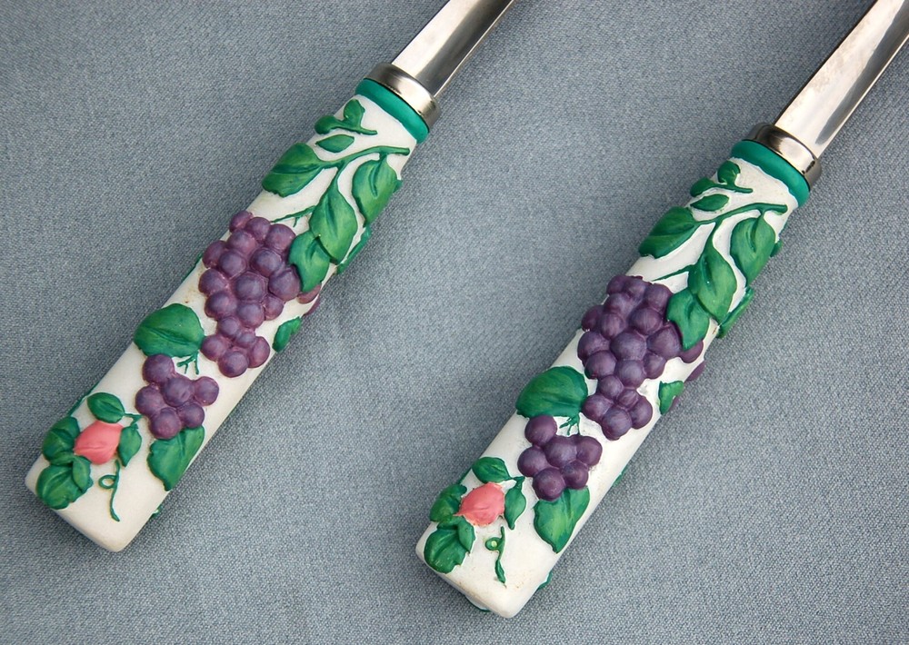 PFALTZGRAFF Stainless ~ SALAD SERVERS ~ SPOON & FORK / Tongs ~ GRAPE Handle