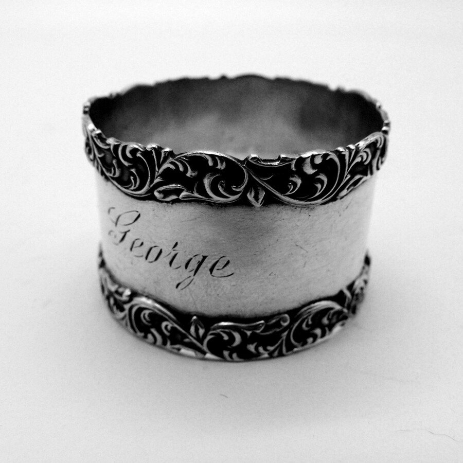 Napkin Ring Scroll Borders Blackinton Sterling Silver Mono George