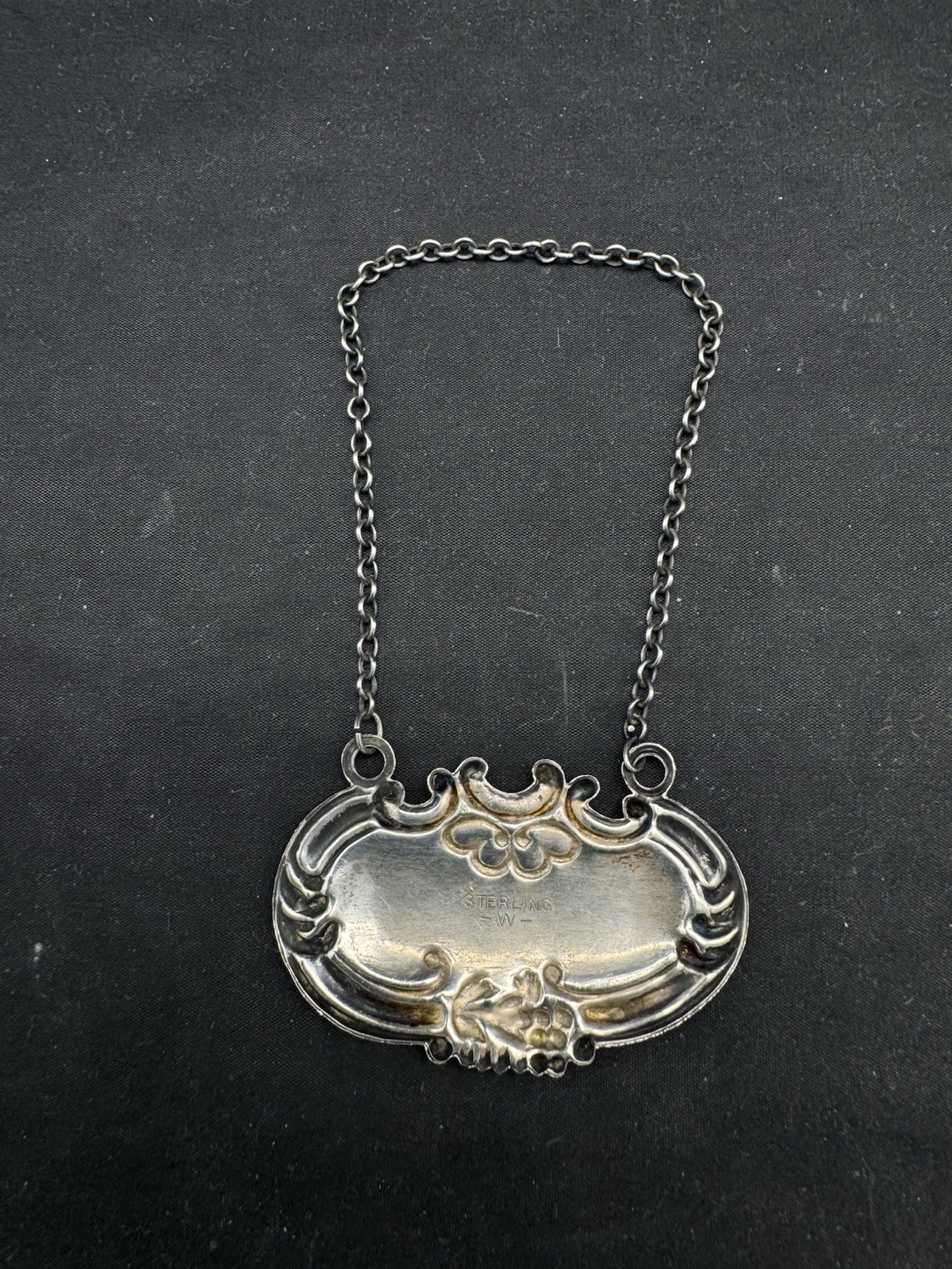 Vintage Sterling Silver DECANTER Liquor Bottle Tag Label "RYE"