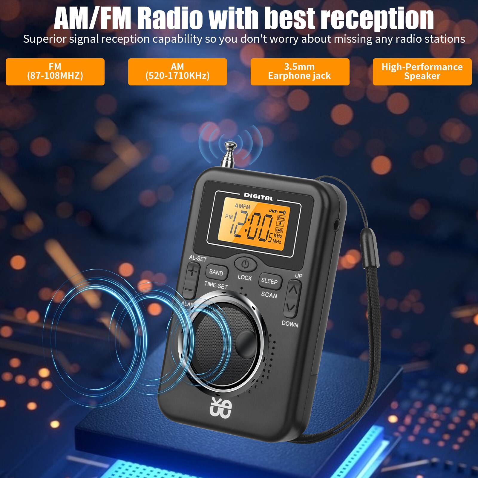 Portable Pocket Digital LCD AM FM Radio Battery Powered Receiver w/Loud Speaker