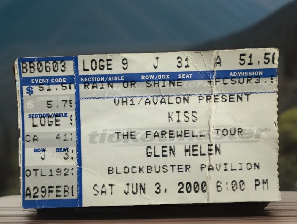 KISS Concert Ticket Stub Farewell Tour June 3 2000 Glen Helen San Bernardino