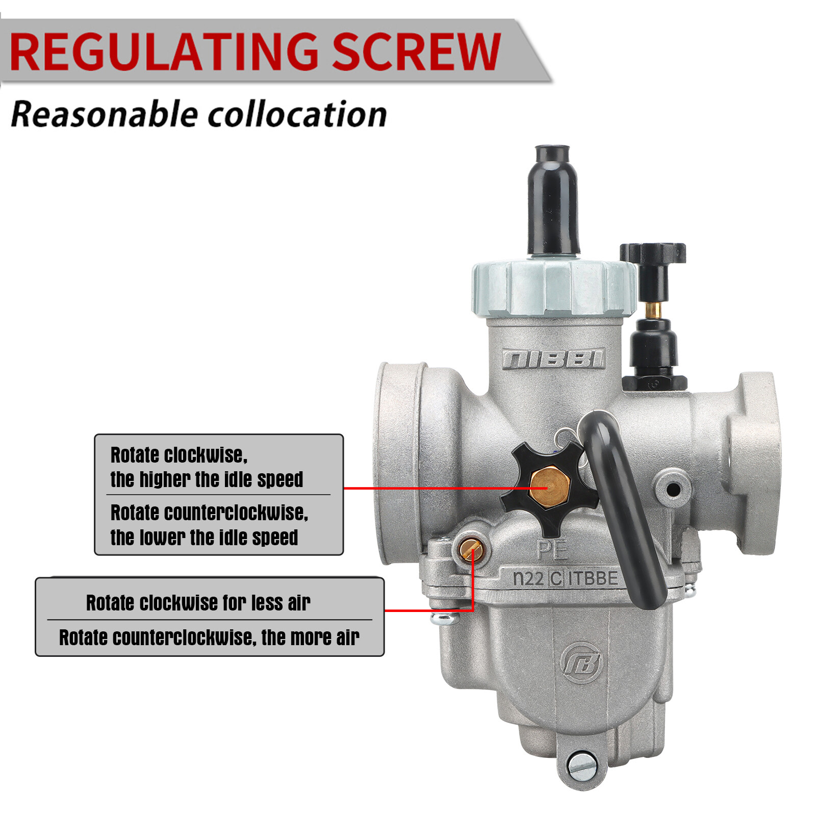 NIBBI PE22mm Flange Carburetor w/ Filter For 110cc 125cc 140cc Dirt Pit Bike SSR