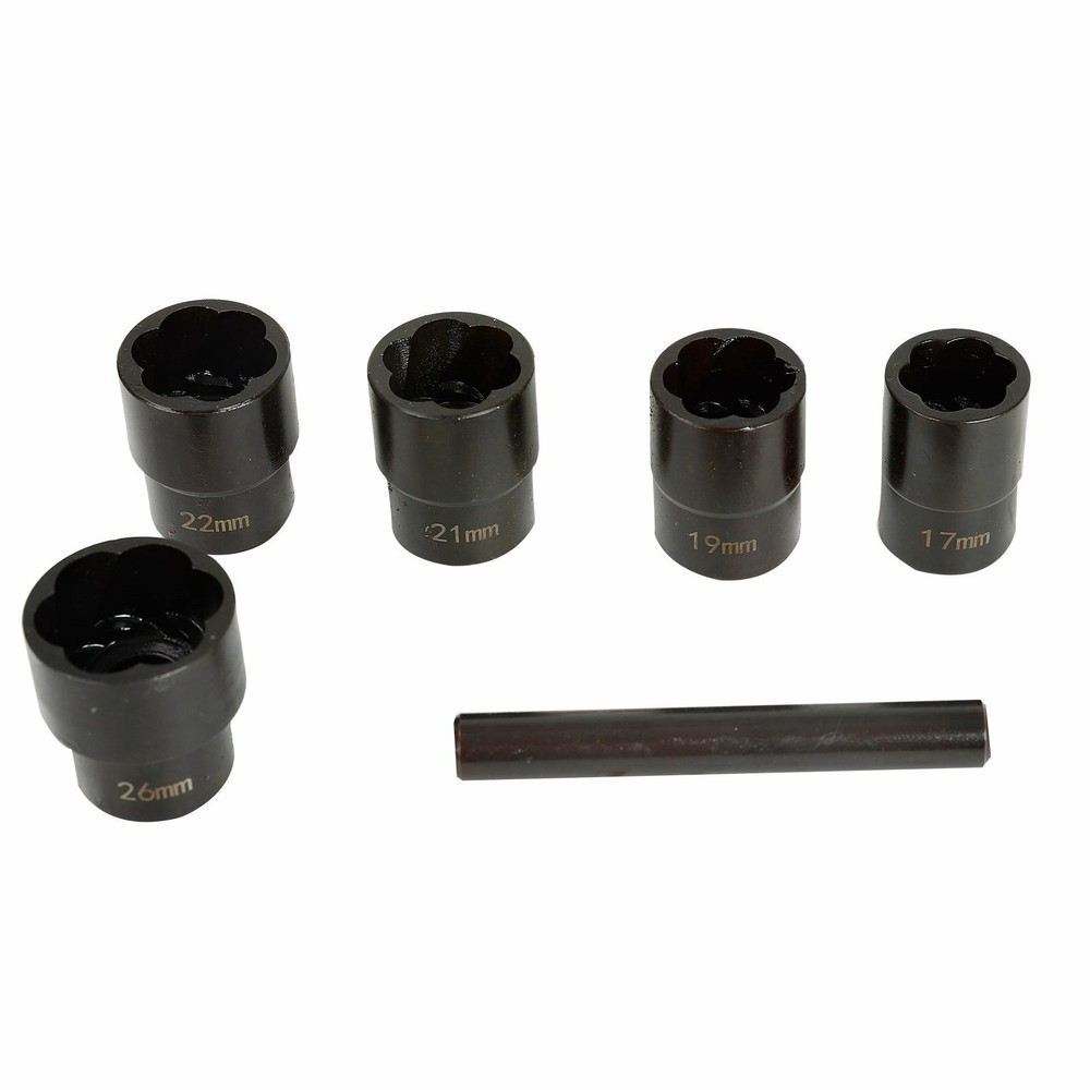 7pc Steel Deep Twist Socket Set 1/2" Drive Lug Nut Remover Extractor Tool Metric