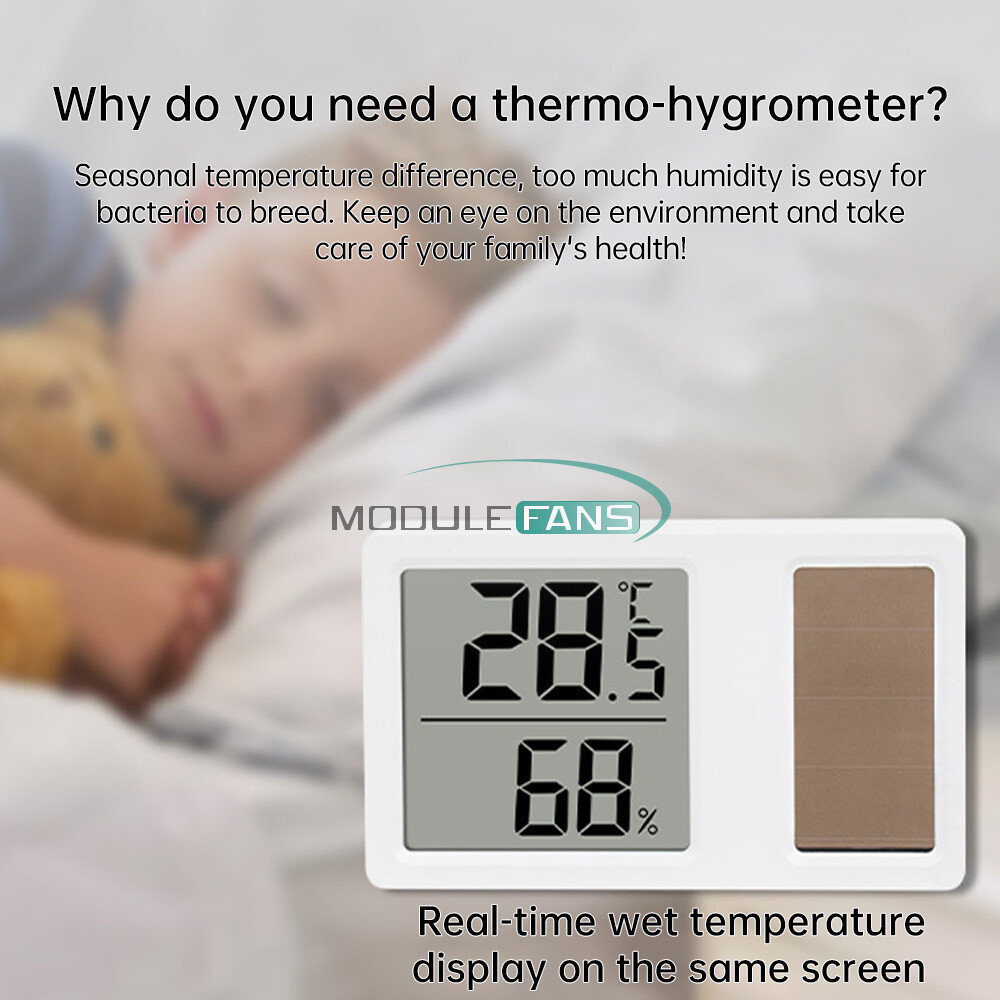 Solar power Temperature and Humidity Meter Mini Digital Thermometer Meter