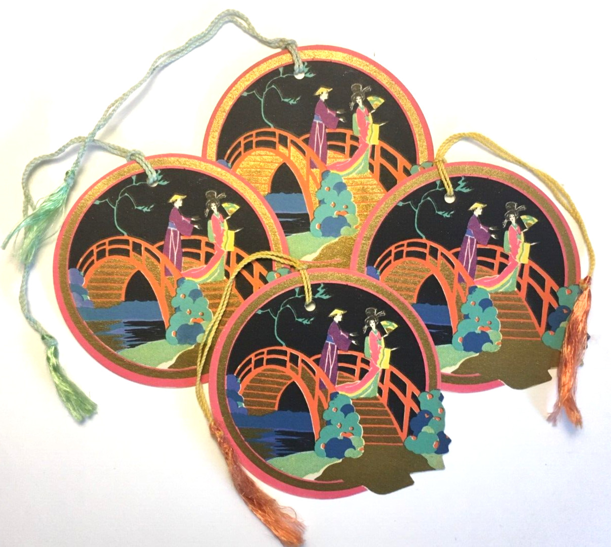 4 Unused Vintage Bridge Tallys Oriental Conversation Golden Bridge Floral Clark