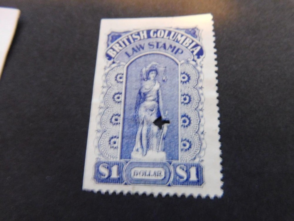 BRITISH COLUMBIA LAW STAMP ONE DOLLAR, USED