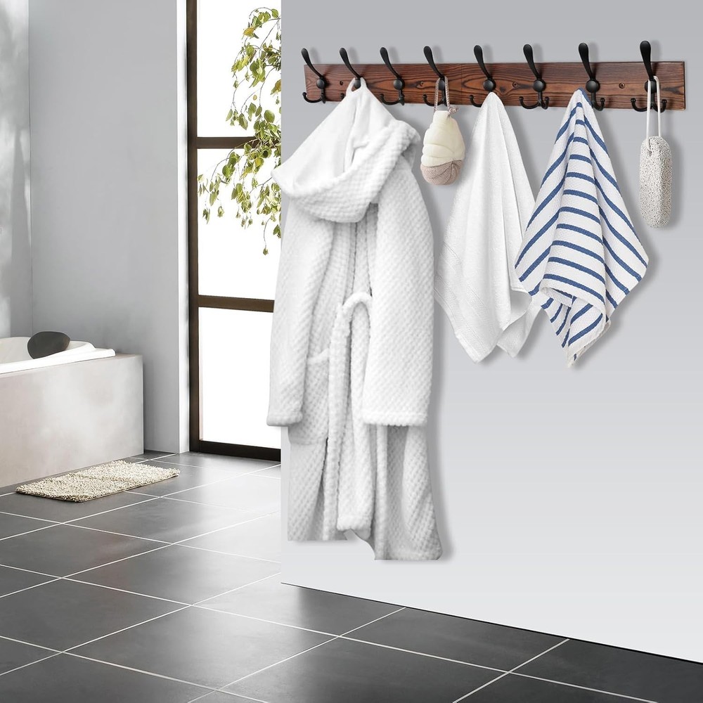 Chic Wall-Mount Coat Rack 32.2'' with 8 Functional Triple Hooks in Rustic Style