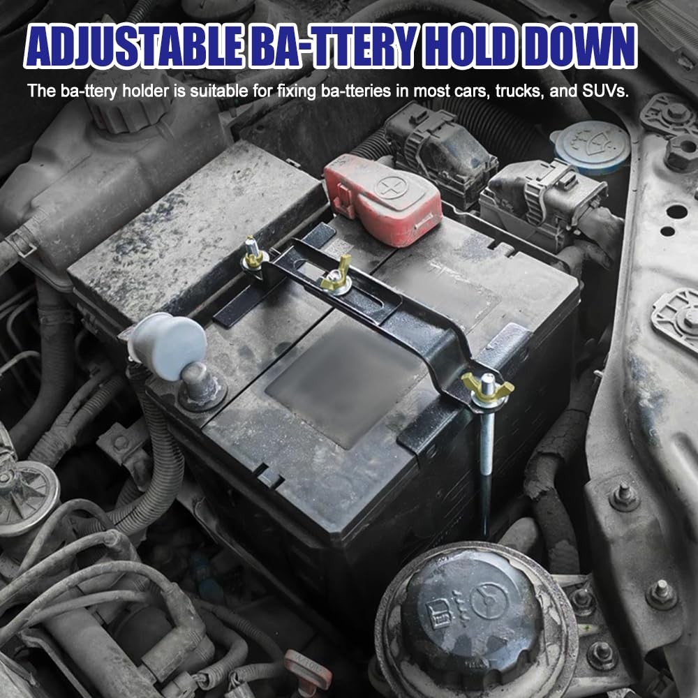 Adjustable Battery Hold Down Car Battery Tie Down Holder Kit Universal Batter...