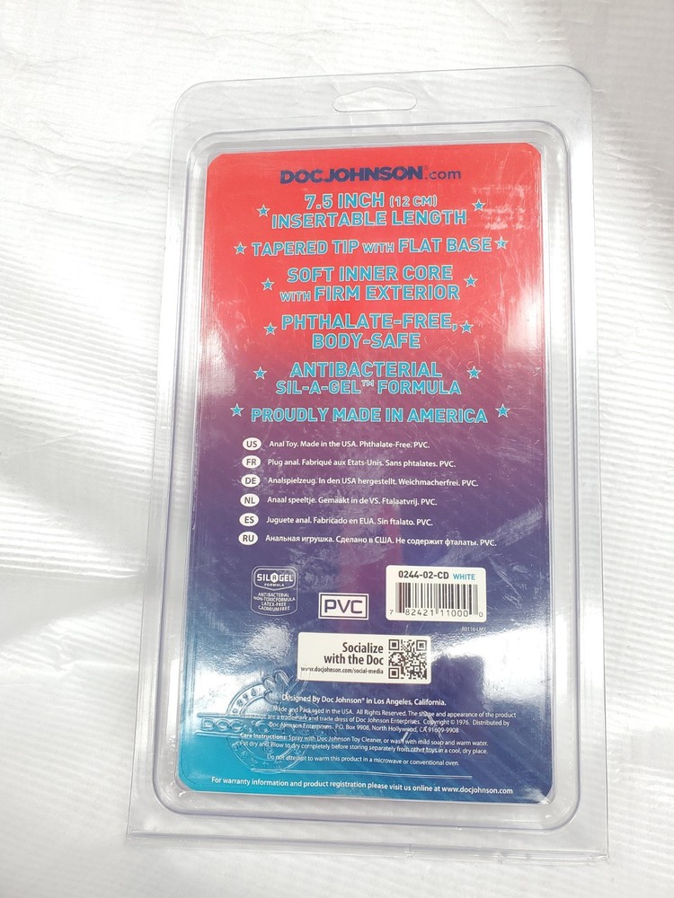 Doc Johnson Smooth Medium 7.5" Tapered Butt Plug White Phthalate Free