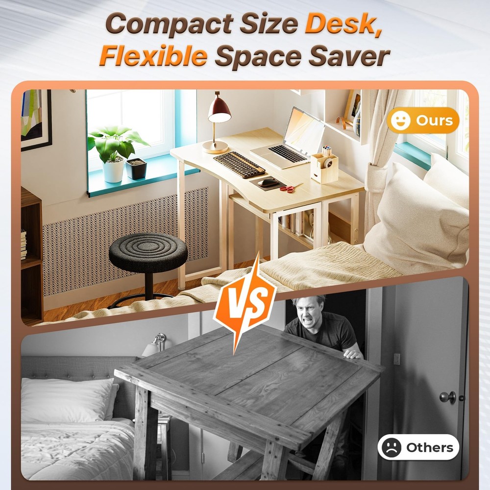 Huuger Folding Desk with Storage Shelf, 31.5 Inch Foldable Computer Table for...