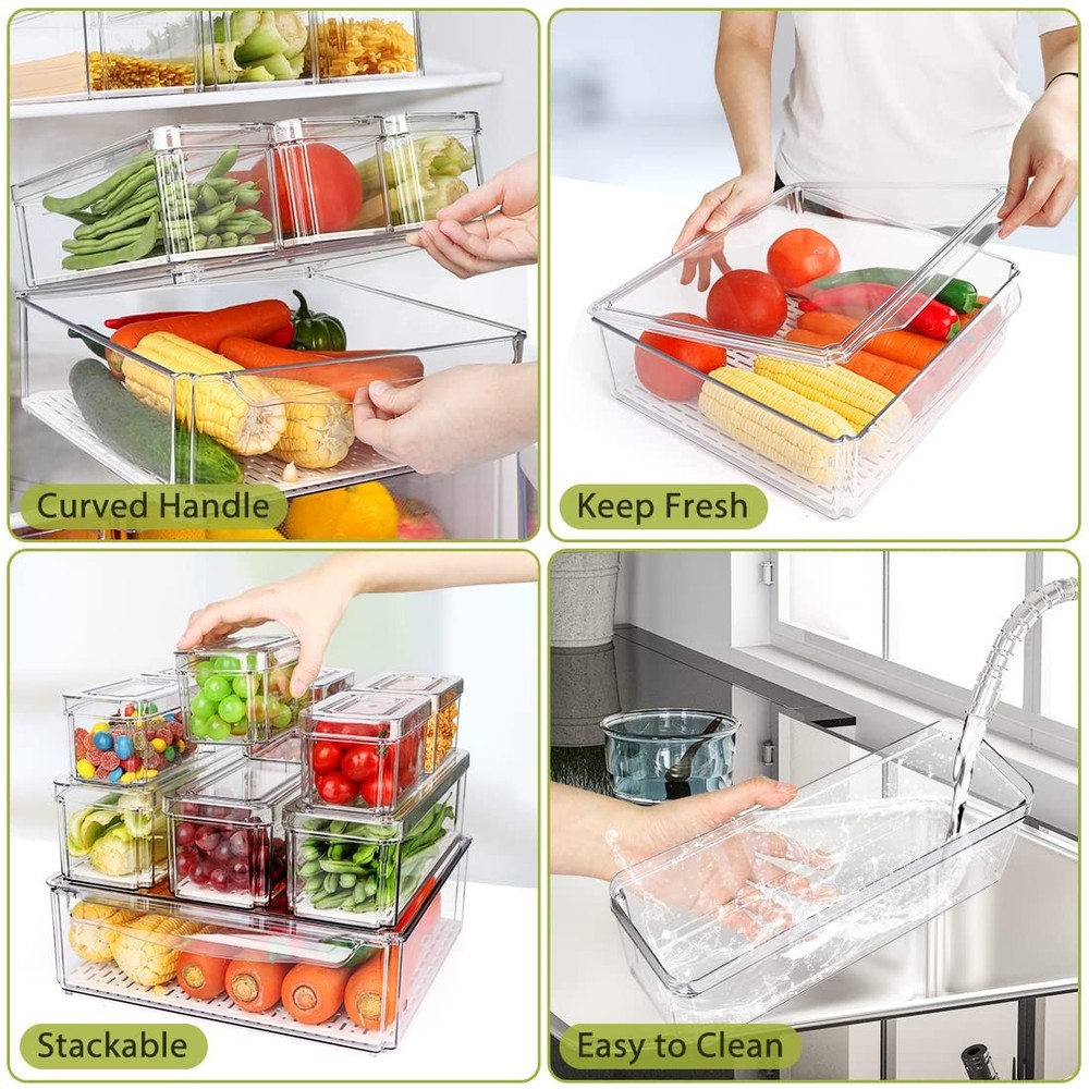 10 Pack Refrigerator Pantry Organizer Bins, Stackable 10-PACK, Transparent
