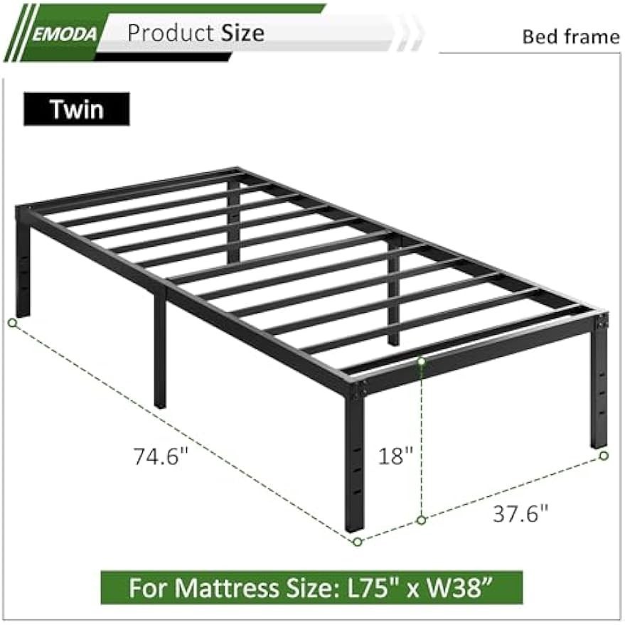 18 Inch Twin Size Bed Frame No Box Spring Needed Metal Platform Bed Frames US
