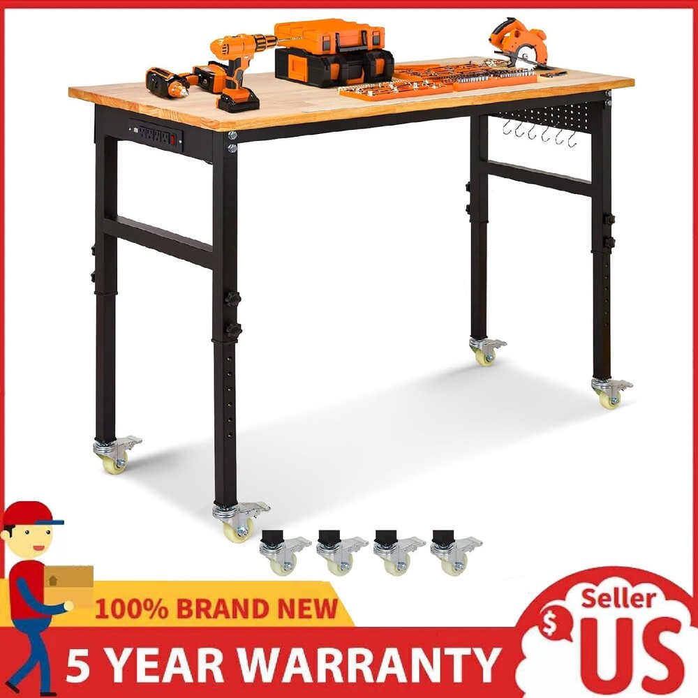 70" Adjustable Workbench 2000Lbs Load Work Bench with Pegboard & Power Outlets