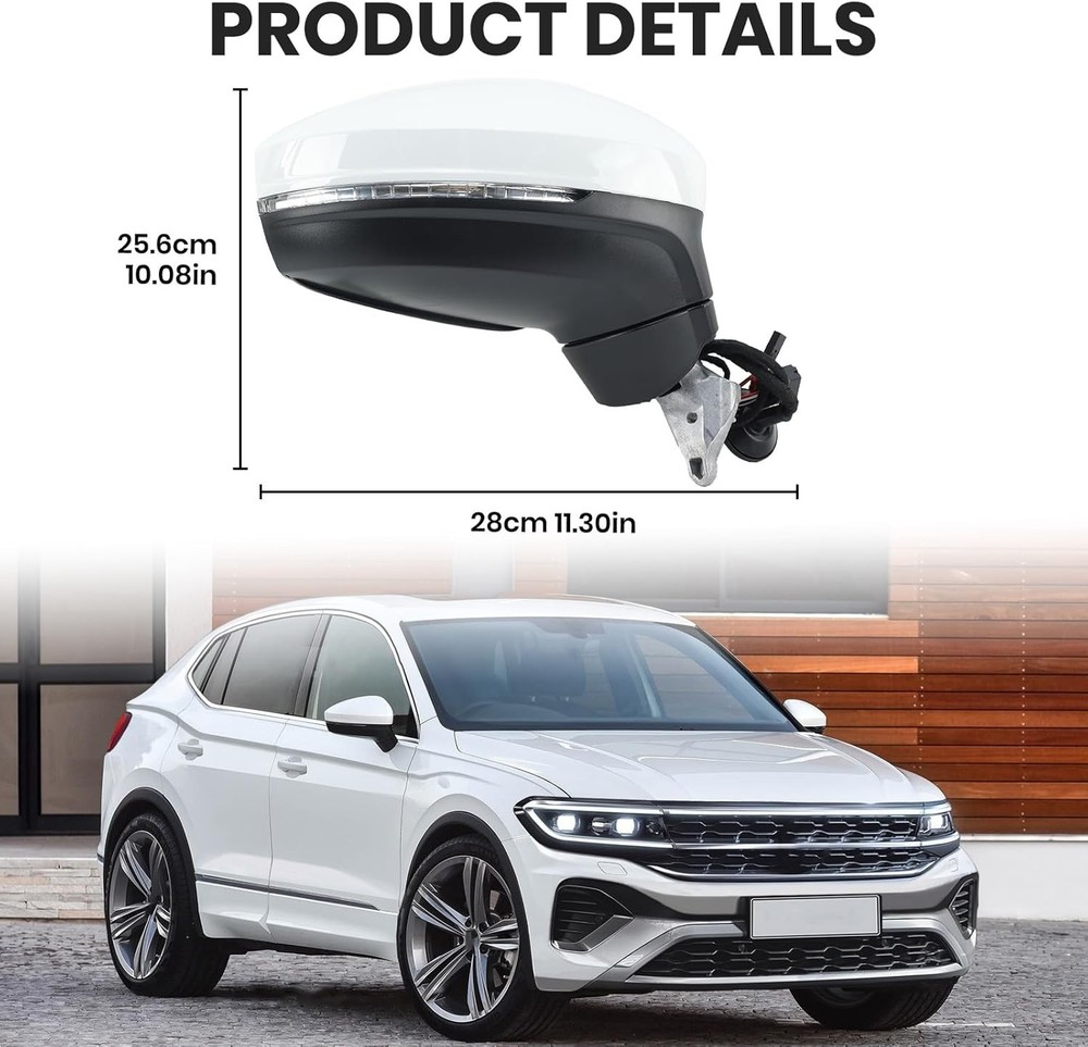 Right Passenger Side Mirror Compatible Side, White-8 Pins