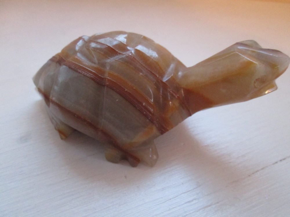 Solid Stone Carved Turtle Figurine 3 3/4" Long