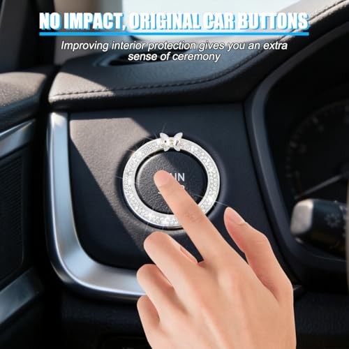 2PCS Bling Butterfly Car Engine Push Start Button Decoration Ring, White