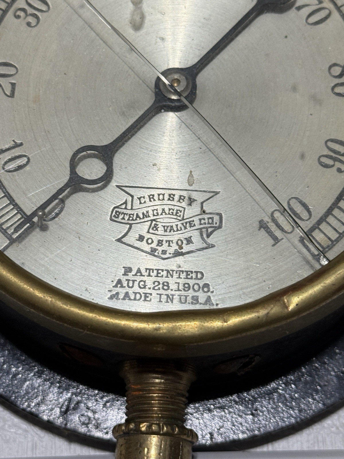 Antique Brass Air Gauge. Crosby Steam Gage And Valve Co. Boston. Rare