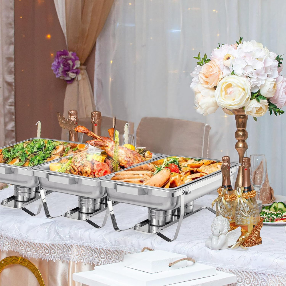 Chafing Dish Buffet Set 4 Packs,9 Quart Stainless Steel Foldable Rectangular Cha