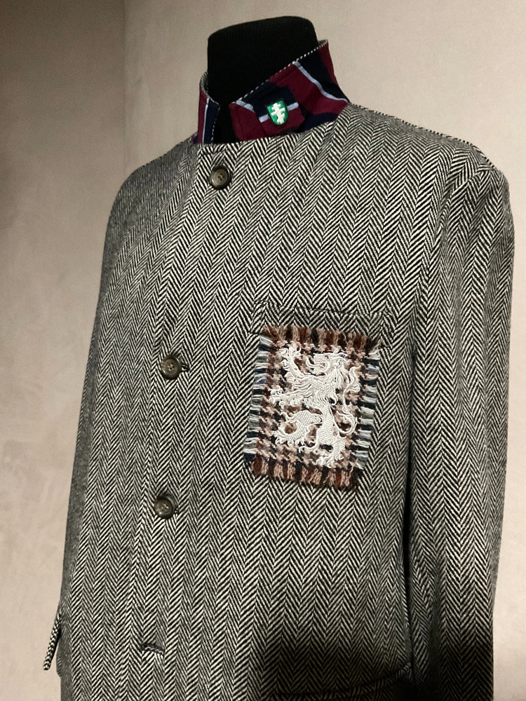 R P SPORT JACKET / BLACK & GREY WOOL HERRINGBONE / MEDIUM
