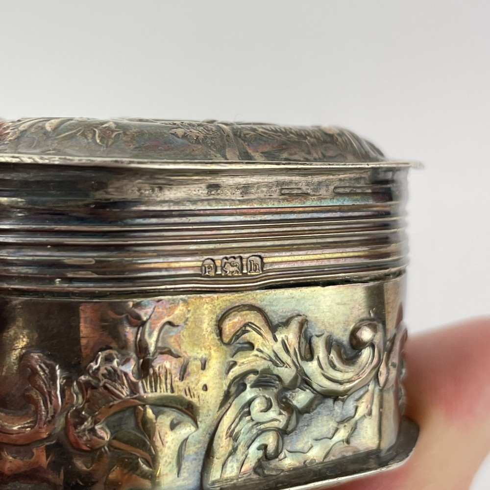Antique Dutch Solid Silver Box Embossed Putti Scene Imported Alfred Lewis 1803