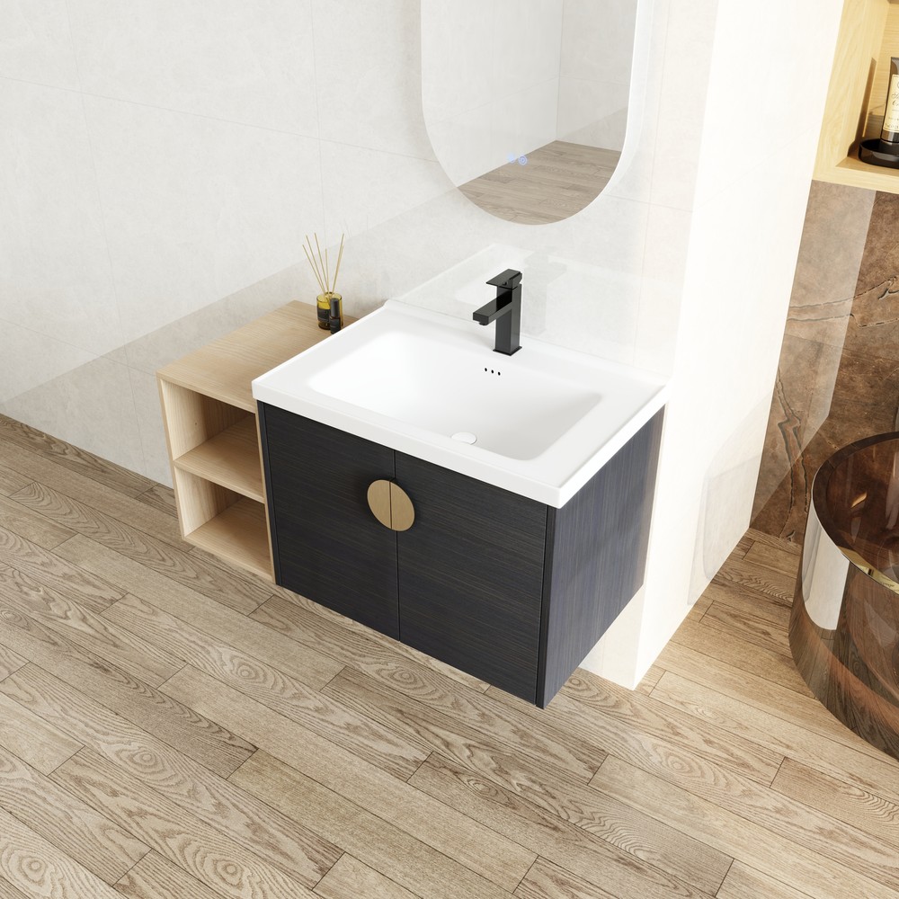 40" Floating Wall Mount Bathroom Vanity Cabinet +Ceramic Basin +Storage Shelves