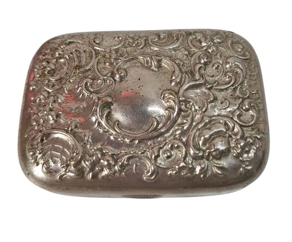 Antique Silver Hinged Box Tin Victorian