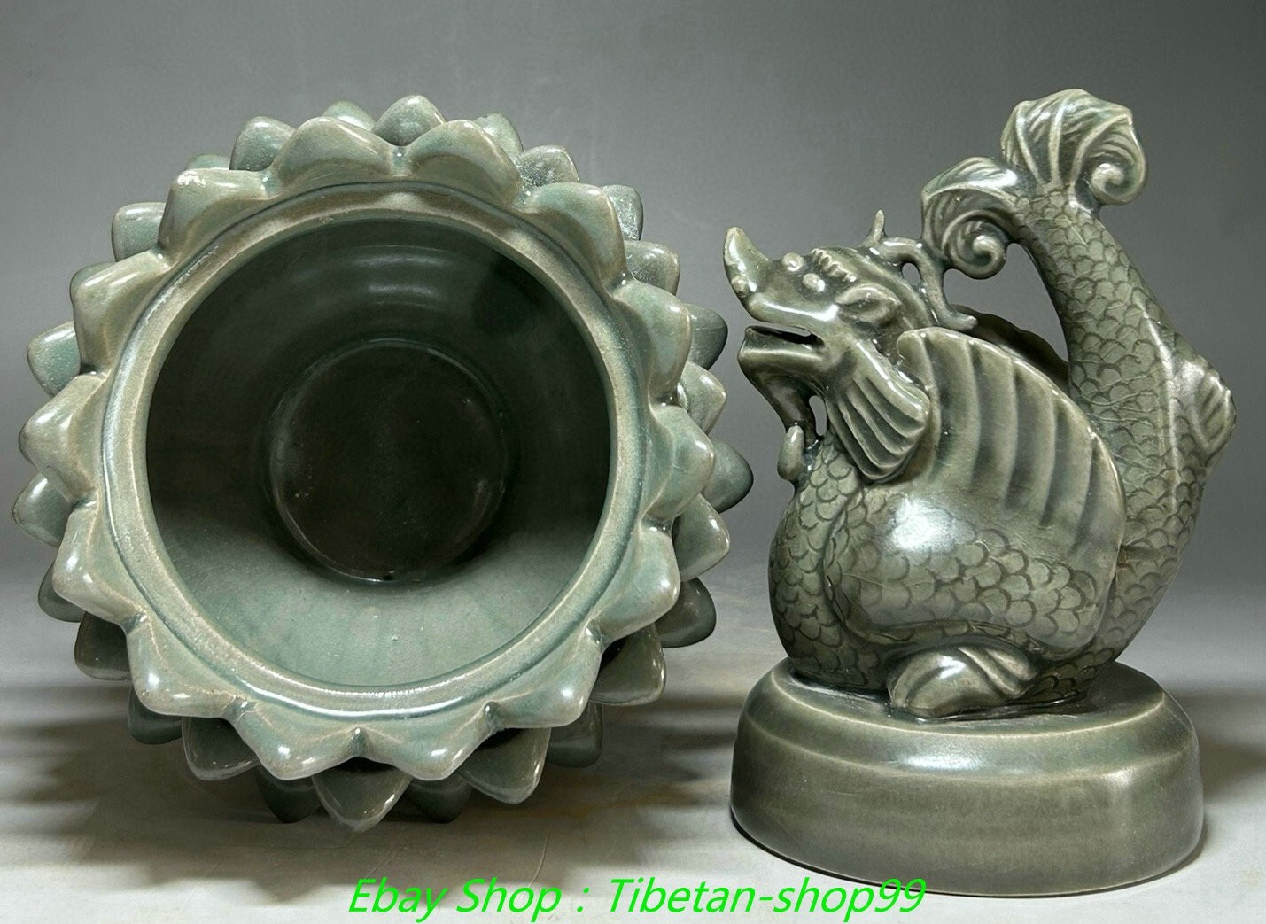 10.2" Old China Dynasty Koryo Porcelain Dragon Fish Beast Incense Burner Censer