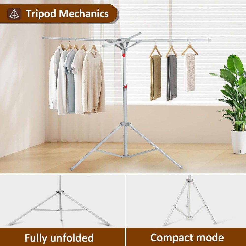 Height Adjustable Drying Rack, Foldable Portable Carbon Steel Drying Pole