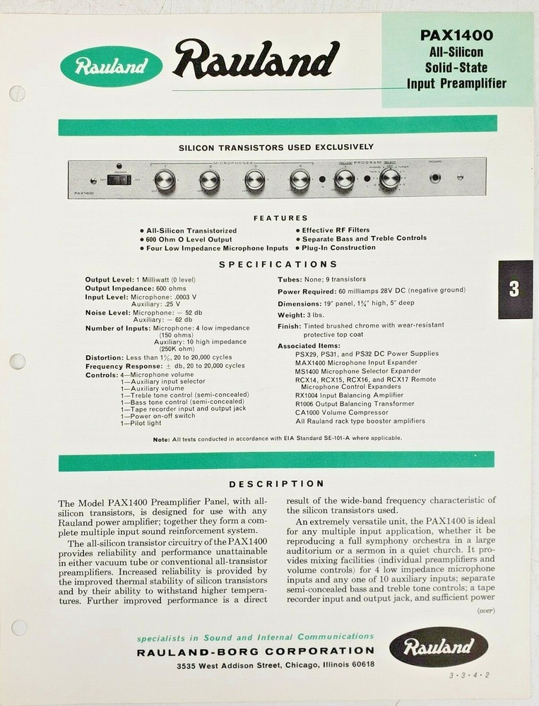 Vintage Rauland PBX1400A Input Mixer Preamplifier Transistor Solid State #2
