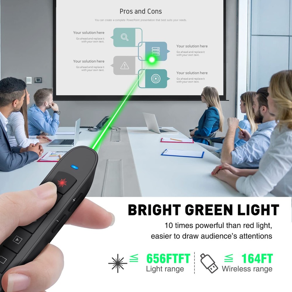 Presentation Clicker Green Laser Pointer, Rechargeable PowerPoint Clicker Wir...