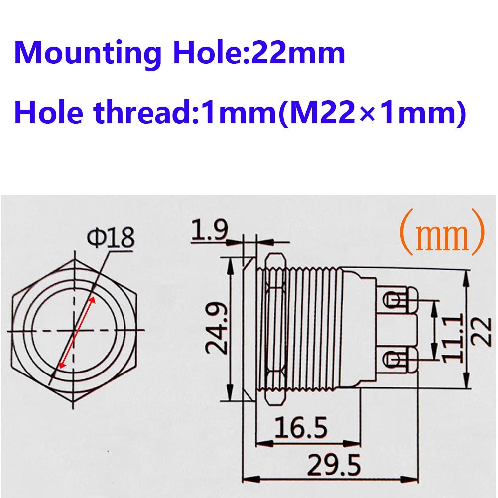 Gebildet 2pcs 22mm Latching Push Button Switch silver-E511